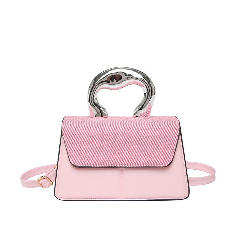 The 2025 new stylish and simple women's style metal hand-held shoulder crossbody small square bag with a contrasting color and casual personality Item Picture