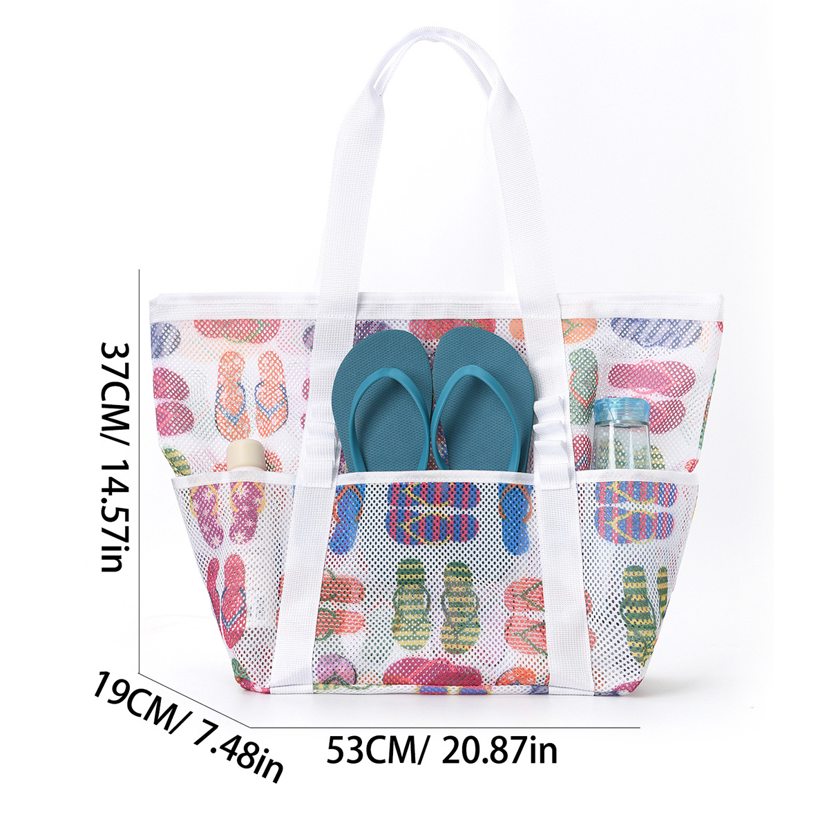 Feihong Cross-border Beach Bag, large-capacity mesh swimming bag, multi-functional travel single-shoulder beach bag, swimsuit storage bag Specification drawing