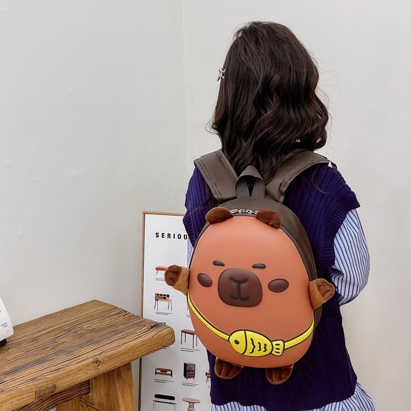 Creative Capibara backpack, PVC nylon Capybara King backpack, baby girl hard shell kindergarten schoolbag backpack details Picture