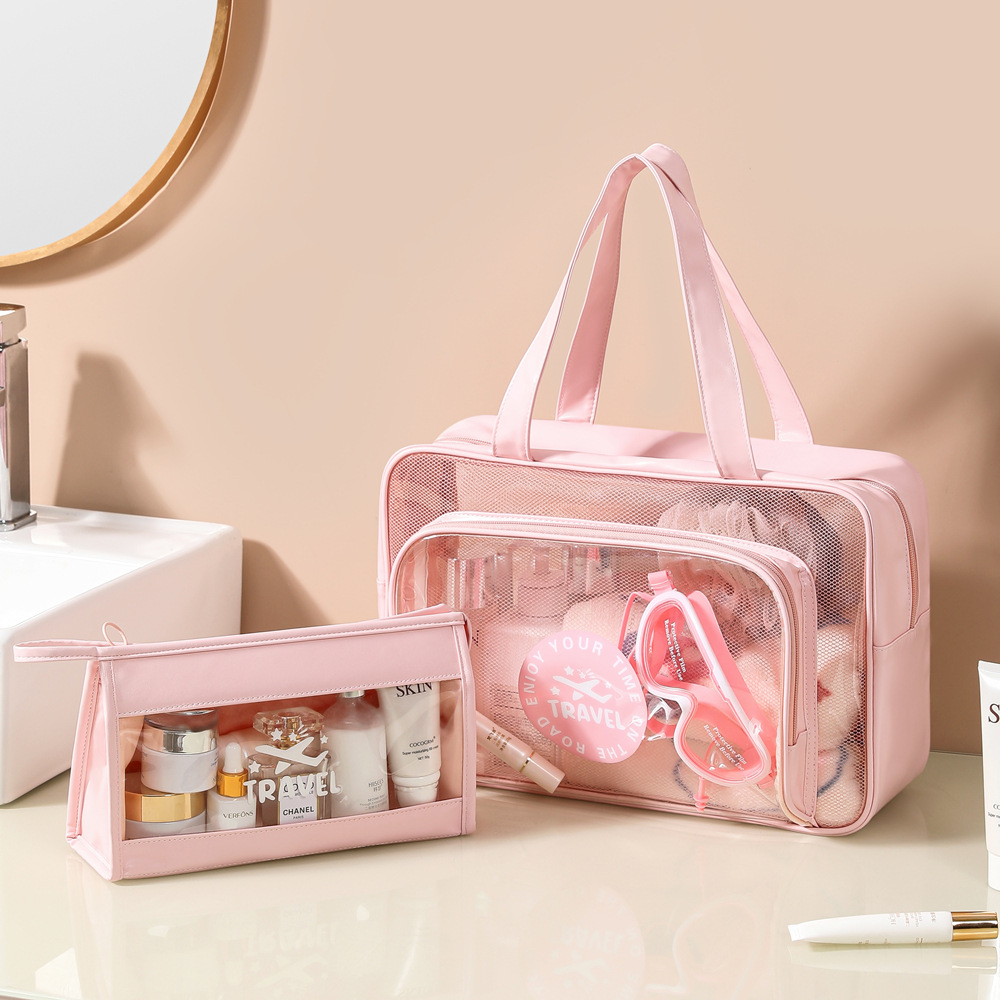 Waterproof toiletry and makeup bag, portable storage bag, dry and wet separation swimming bag, fitness bag, large-capacity pu bath bag full figure