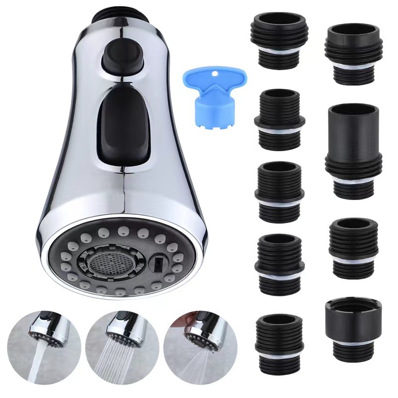 Amazon pull-out faucet accessory 3 Function pull-out head with built-in external tooth adapter for sink faucet pull-out head full figure