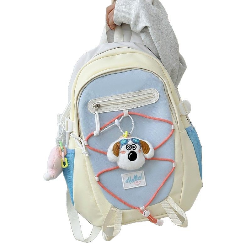 Japanese-style cute Instagram drawstring color-blocking versatile schoolbag for fourth, fifth and sixth grade junior and senior high school students, versatile backpack Item Picture