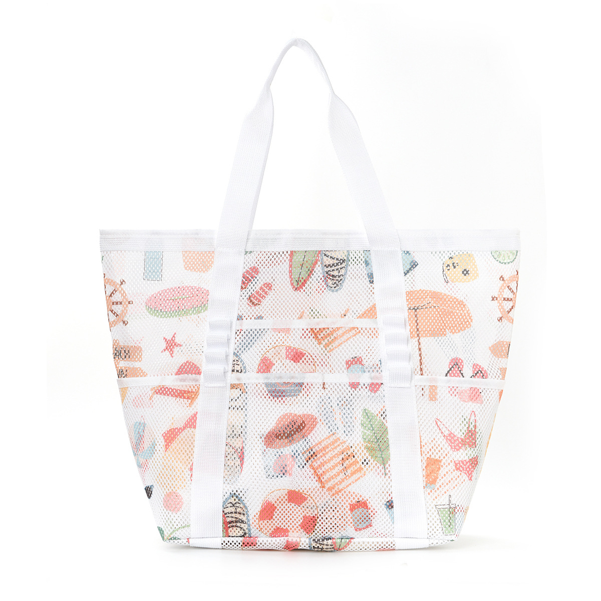 Cross-border resort-style beach bag, multi-pocket, foldable, large-capacity beach bag, mesh handbag, seaside storage bag Specification drawing