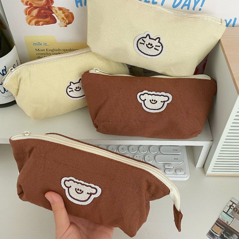 ins canvas pen case, cute cat, pencil case for primary and secondary school students, stationery bag, large-capacity makeup bag, storage bag details Picture