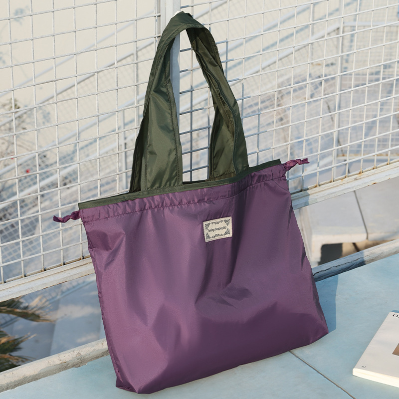 Foldable drawstring shopping bag, large waterproof Oxford cloth handbag, portable large-capacity supermarket eco-friendly grocery bag full figure