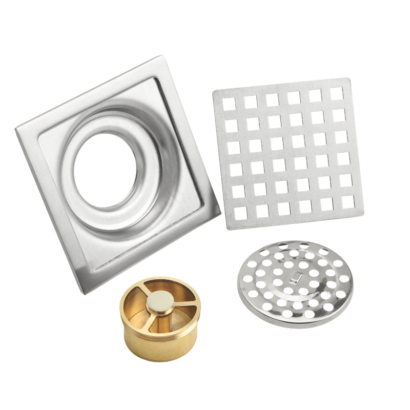 D6mm square grid floor drain, copper core anti-odor floor drain, bathroom, shower room, large drainage capacity, home decoration Specification drawing