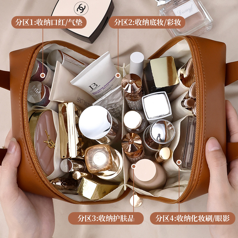 PU makeup bag, large capacity, high-end feel, zoned storage, travel handbag, ins style, high appearance level, multi-functional toiletries bag Specification drawing