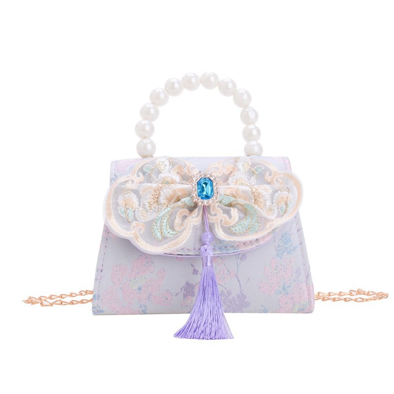 Hot-selling children's single-shoulder bag, exquisite ancient-style little girl coin purse, cute princess outdoor casual pearl handbag Item Picture