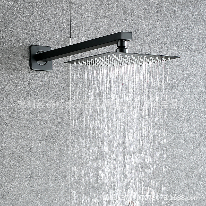 Cross-border stainless steel square, simple style, black and gold concealed shower head, top spray into the wall, built-in wall pole set Specification drawing