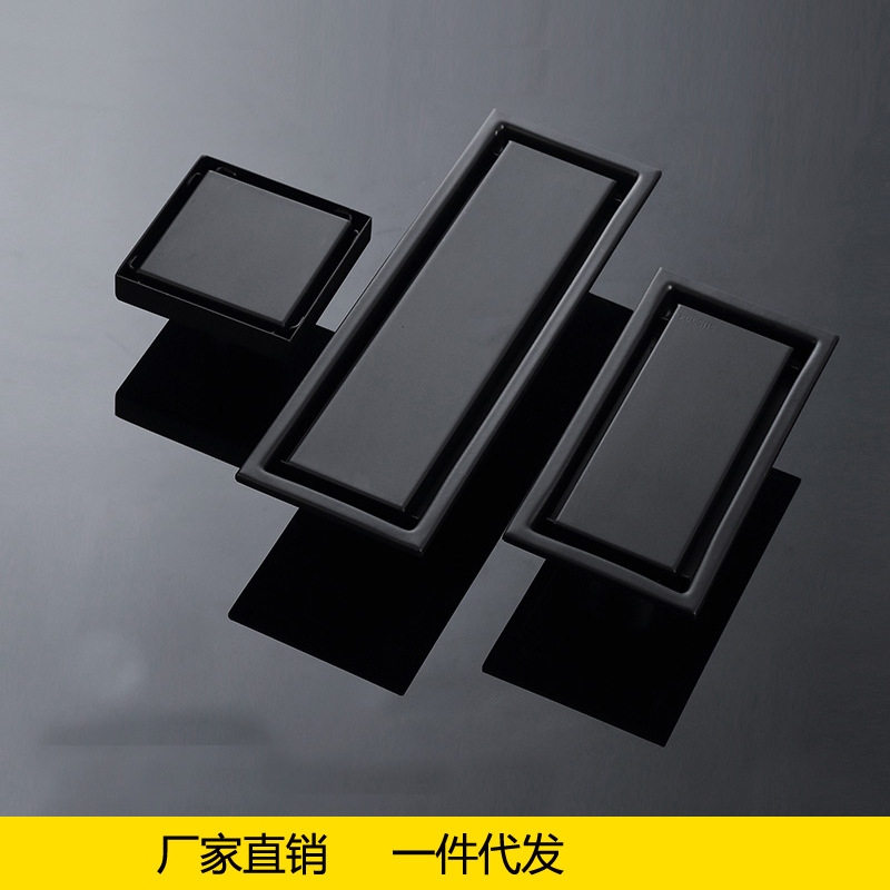 304 stainless steel baked paint black long strip invisible anti-odor floor drain with inlaid tiles, cross-border supply, one-piece consignment full figure