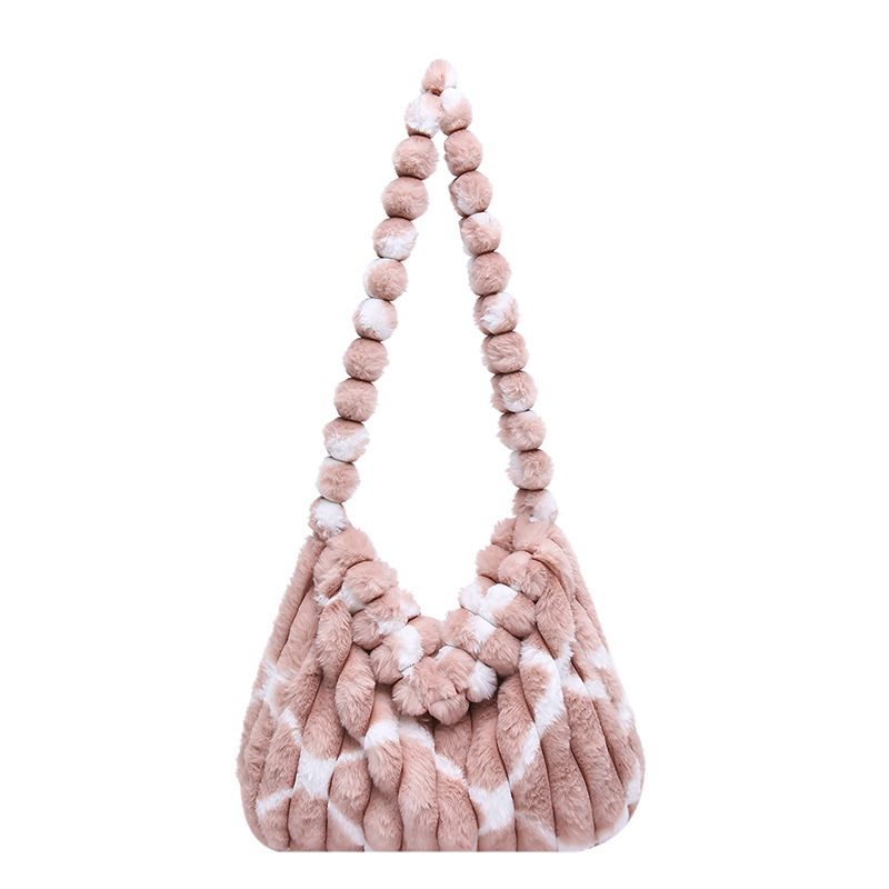 Large-capacity women's spring new plush bag, large bag, striped fur bag, fashionable shoulder bag, tote bag Item Picture