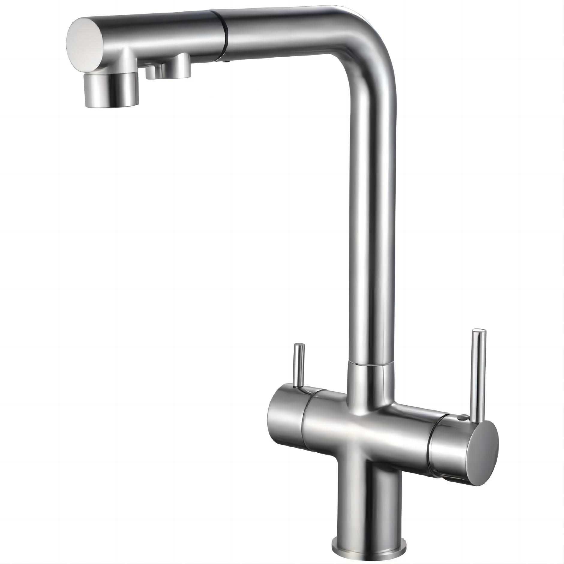 Cross-border all-copper three-in-one kitchen water purifier, pull-out, household cold and hot filtration, pure direct drinking, three-purpose vegetable basin faucet details Picture