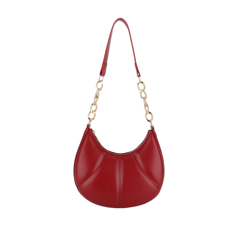 New stylish chain hand-held underarm women's bag 2025 spring single-shoulder embossed solid color casual dumpling bag Item Picture