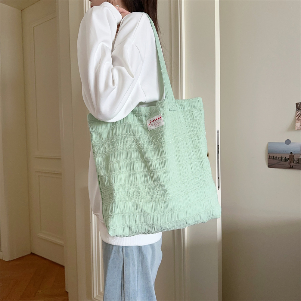 47241 New fresh green single-shoulder bag, women's versatile canvas bag, large-capacity single-shoulder commuting bag, shopping handbag Specification drawing
