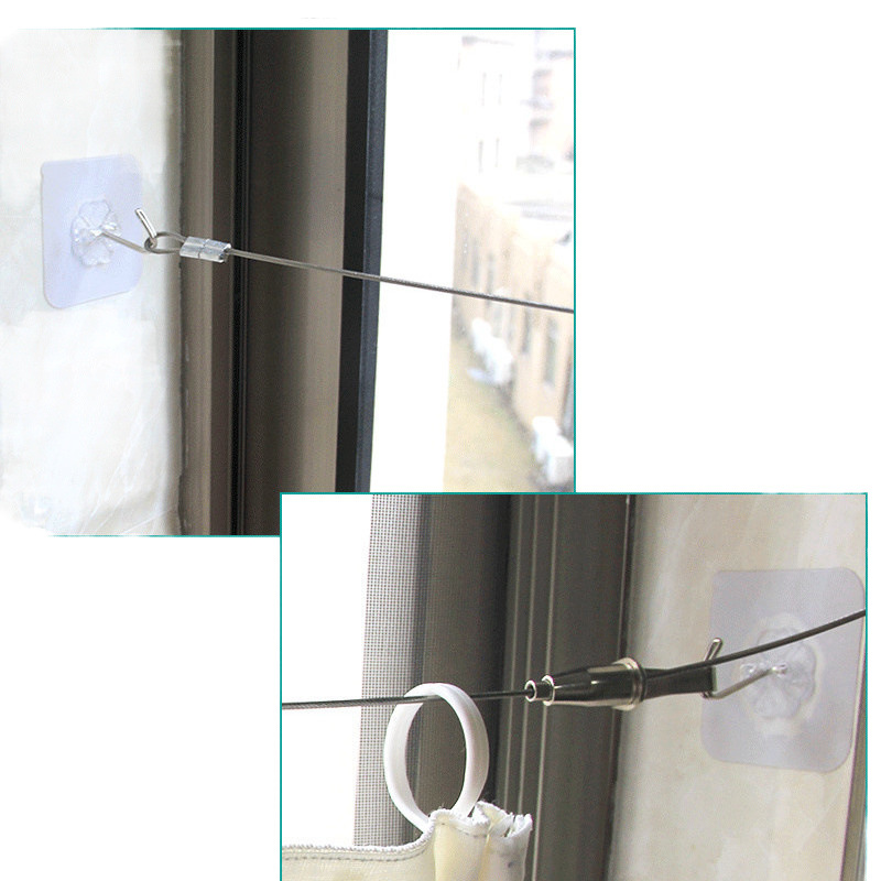 Retractable curtain rope, clothes drying rope, steel wire rope, dormitory bunk bed curtain partition, no need to drill holes, hanging curtain, fixed hanging rope Item Picture