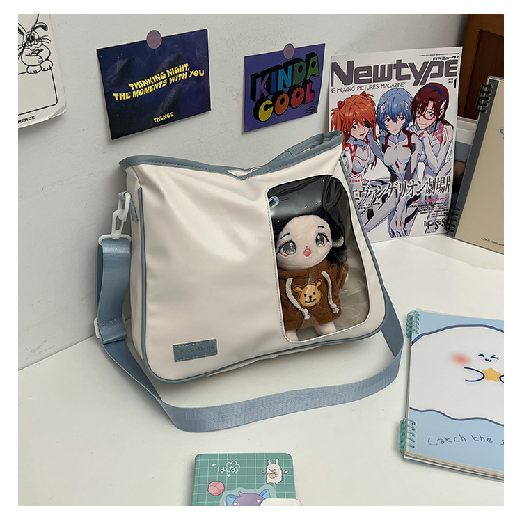 The large-capacity color-block crossbody bag 2024 new all-PU doll large bag with Japanese school style tote single-shoulder bag is selling well Application Scenario