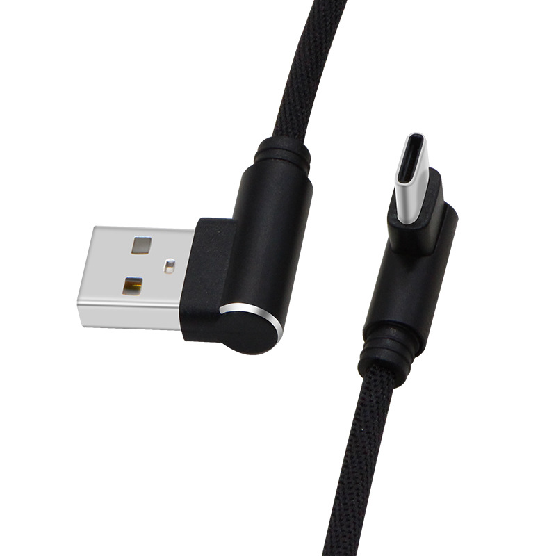 Double-elbow data cable, new fabric braided aluminum shell charging cable, suitable for Android and Apple type-c mobile phone fast charging cable details Picture