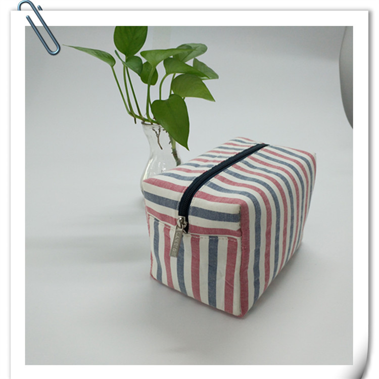 Cotton fabric cosmetic bag, striped square cosmetic bag, cosmetic storage bag, travel toiletry bag manufacturer custom LOGO Item Picture