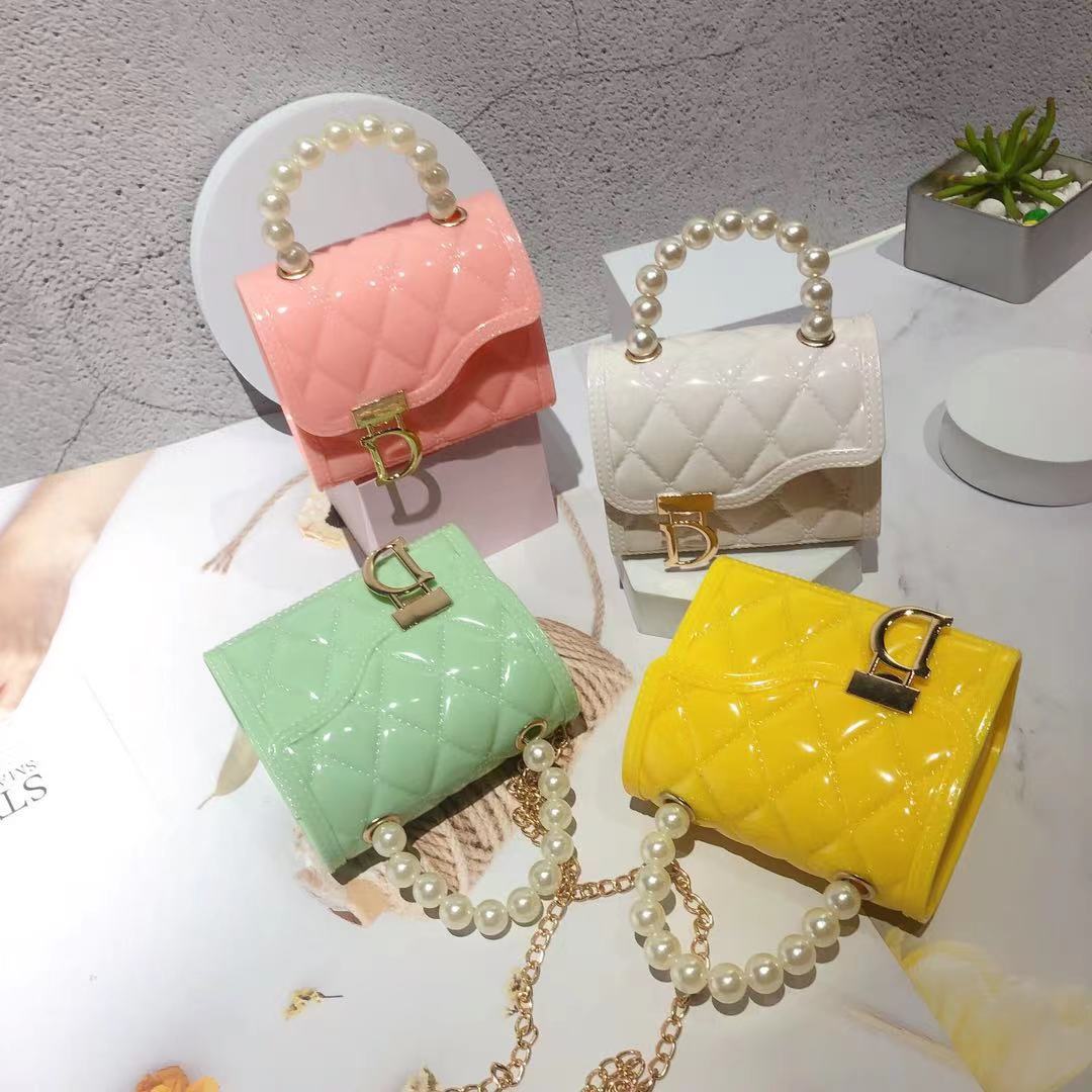 Summer mini Bag 2025 New Style Trendy pearl chain small square Bag Versatile Jelly children's Bag Crossbody bag Specification drawing