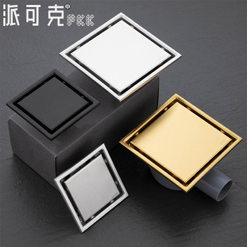 Cross-border anti-odor invisible floor drain, 304 stainless steel, black floor drain, bathroom, golden hidden floor drain full figure