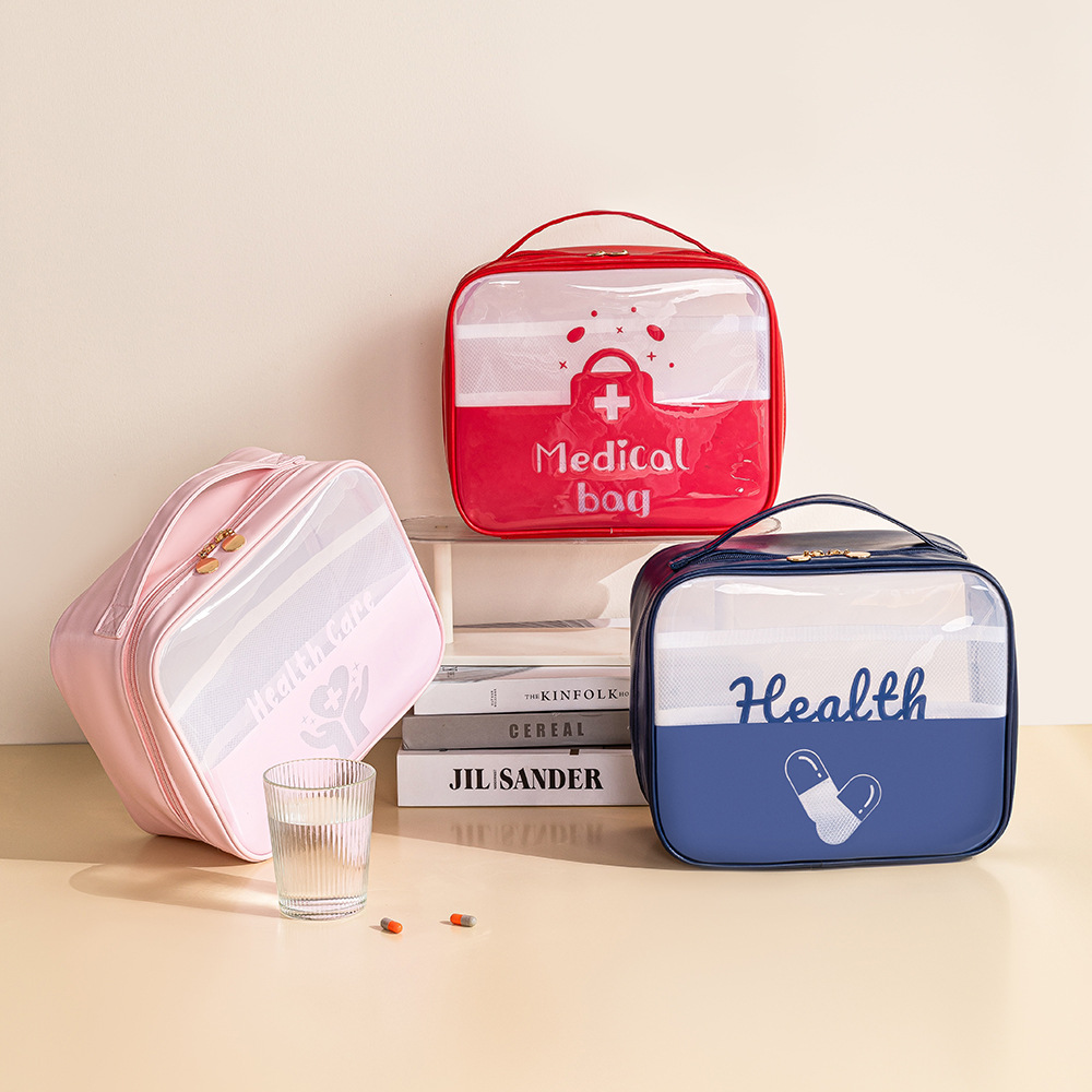 Transparent waterproof medicine bag, portable medical bag, travel portable first aid bag, visible medicine storage bag, home medicine bag full figure