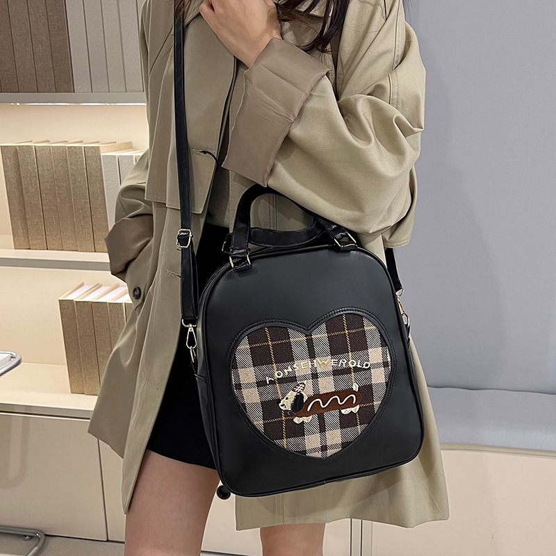 Cross-border 2024 Autumn/Winter New retro Dachshund backpack for Women, autumn Korean checkered large-capacity crossbody bag details Picture