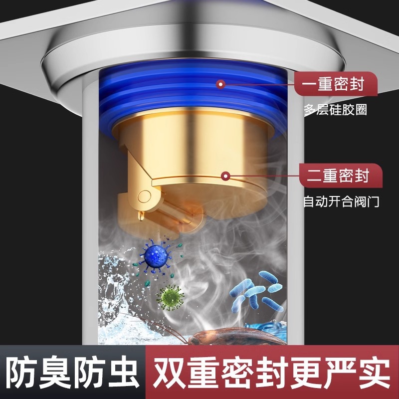Large filter screen anti-odor floor drain, bathroom sewer anti-odor backflow wonder. The sealing cover is made of all-copper universal inner core to prevent odor backflow details Picture