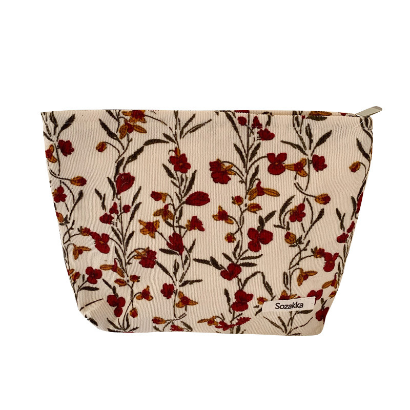 112293 cosmetic bag, women's portable corduroy retro flower, hand in hand, carry the portable toiletry bag and mobile phone storage bag Item Picture