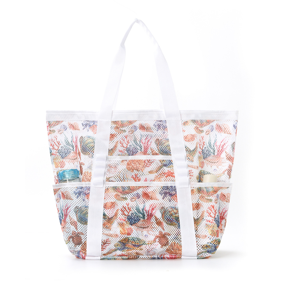Cross-border resort-style beach bag, multi-pocket, foldable, large-capacity beach bag, mesh handbag, seaside storage bag details Picture