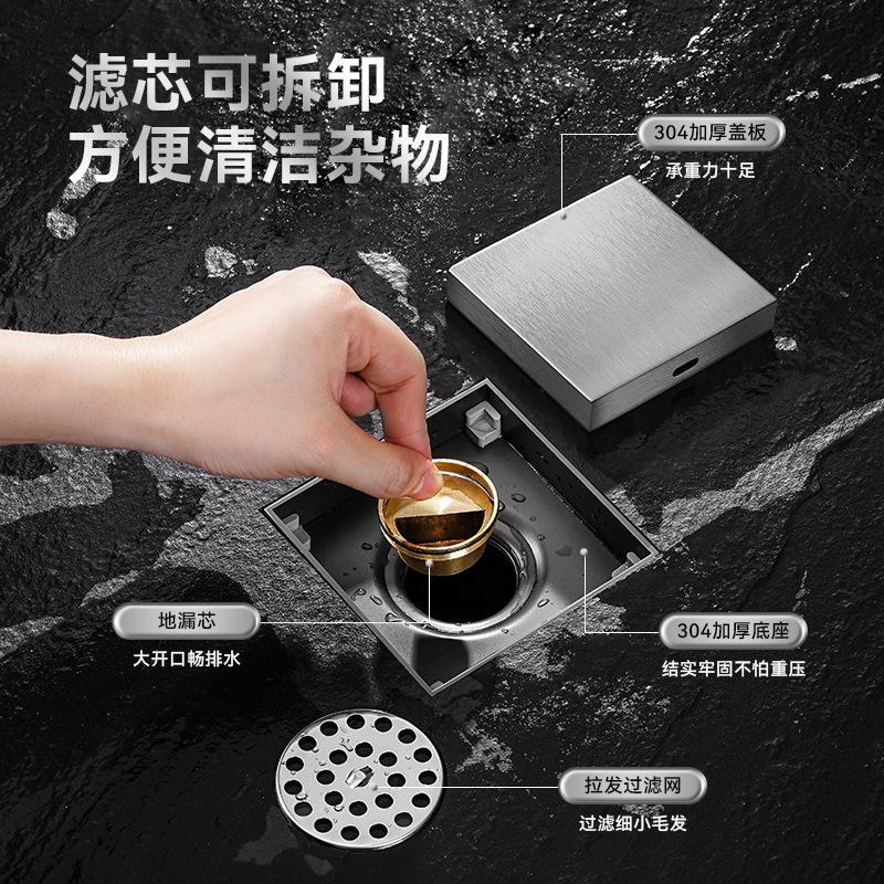 304 stainless steel invisible floor drain, all-copper core floor drain, a must-have for preventing odor from sewers in bathrooms, shower rooms and balconies Application Scenario