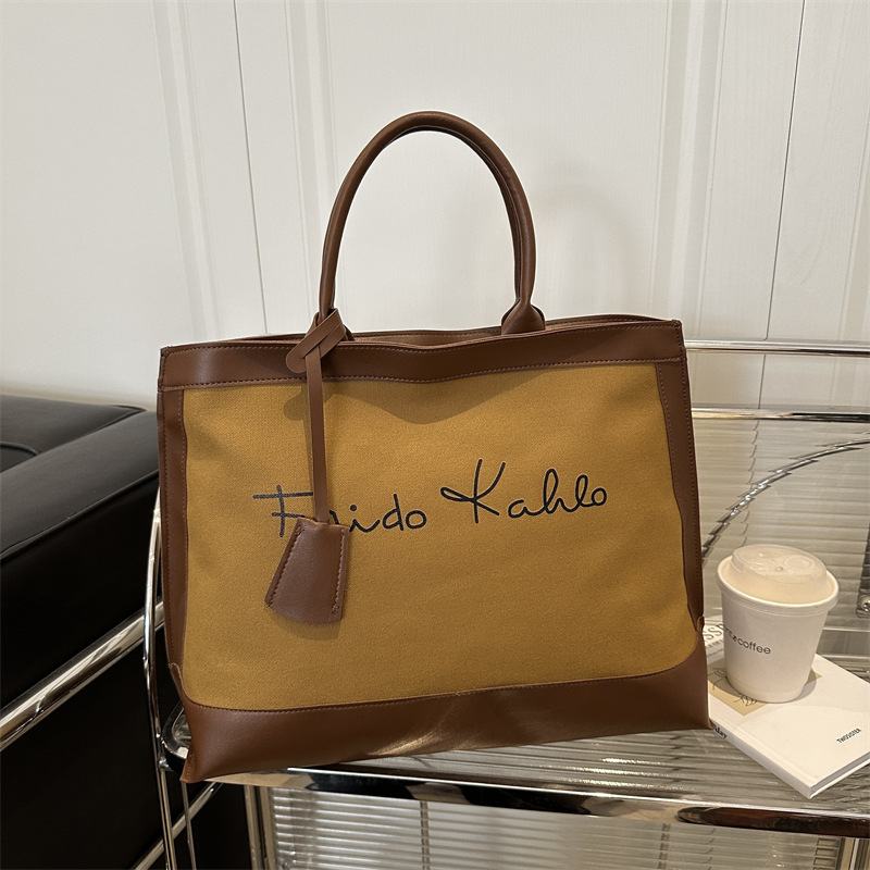 Retro large bag 2025 new style Korean niche design fashionable color-blocking shopping bag tote bag hand-held shoulder bag for women full figure