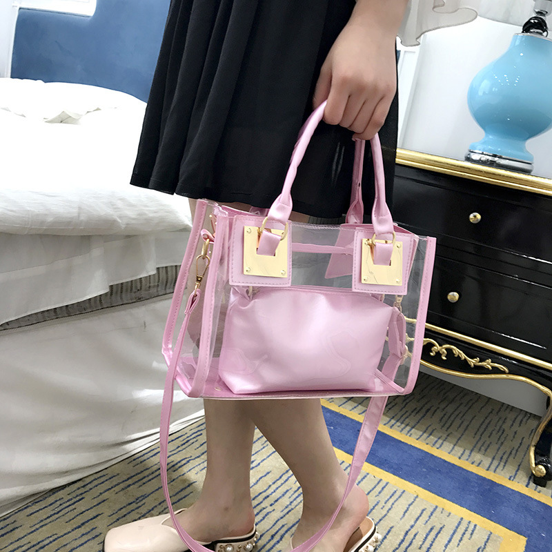 Chao Bao 2017 New transparent women's Bag, Korean style fashionable jelly handbag, trendy and versatile, single-shoulder crossbody small square bag full figure