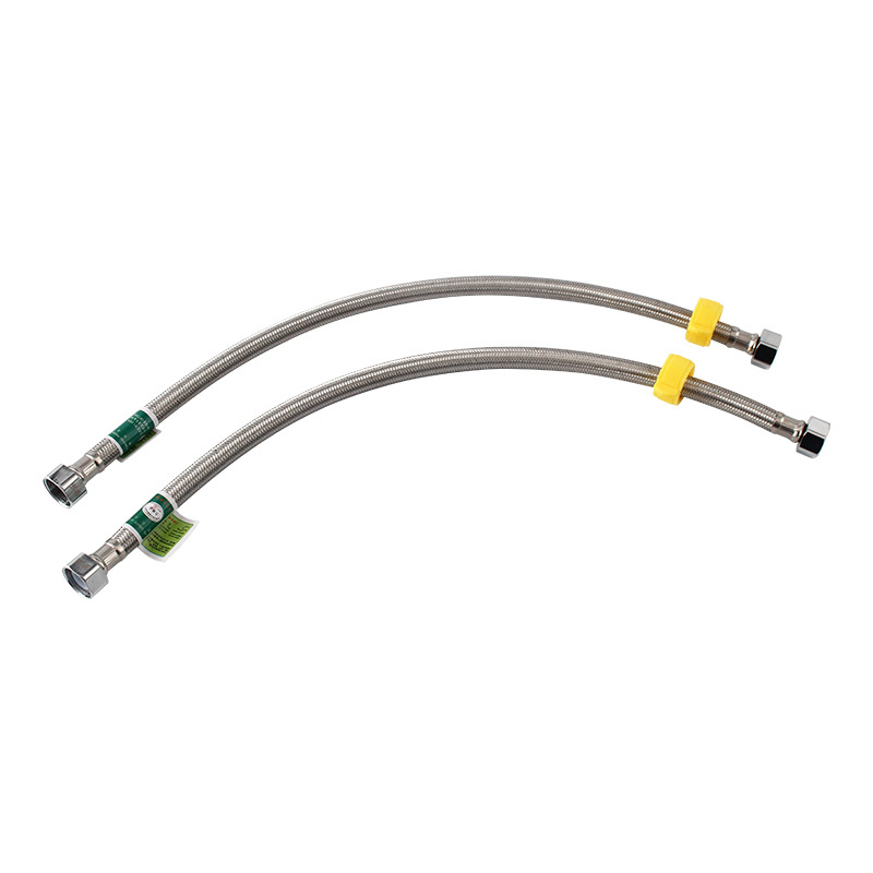Double-ended stainless steel wire braided pipe 304 toilet water inlet hose, 4-point cold and hot high-pressure explosion-proof steel cap water supply pipe Item Picture