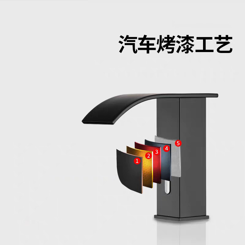 Black waterfall sensor faucet, public toilet, public restrooms, cold and hot washbasins, washbasins, washbasins, faucets Specification drawing