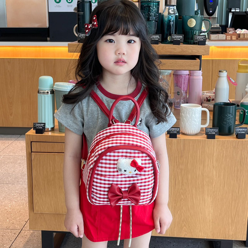 Children's Bag 2025 New Style Cartoon cute checkered mini Backpack, cute girls' street bow schoolbag Specification drawing