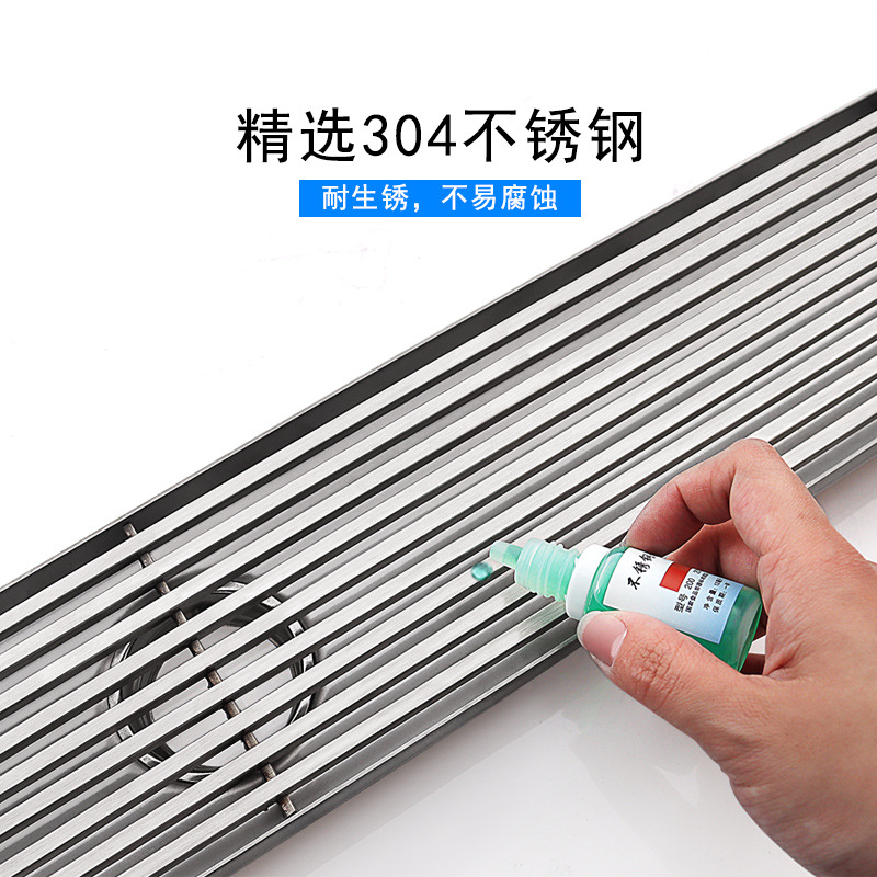 304 thickened and lengthened grating bamboo bar 50-pipe anti-odor and anti-insect shower 1-meter extremely narrow and simple long strip floor drain with large flow capacity Specification drawing