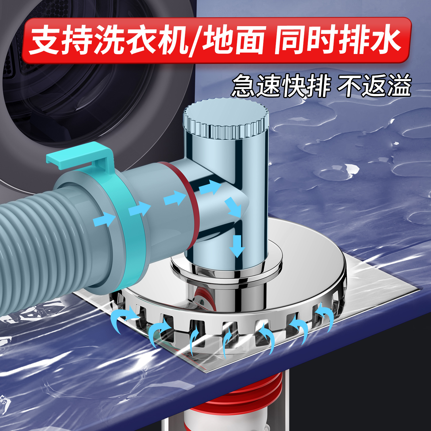 The three-way joint for the floor drain of the washing machine is an anti-odor, anti-overflow, anti-reverse odor device for underwater pipes, and is universal for preventing overflow and insect drainage Specification drawing