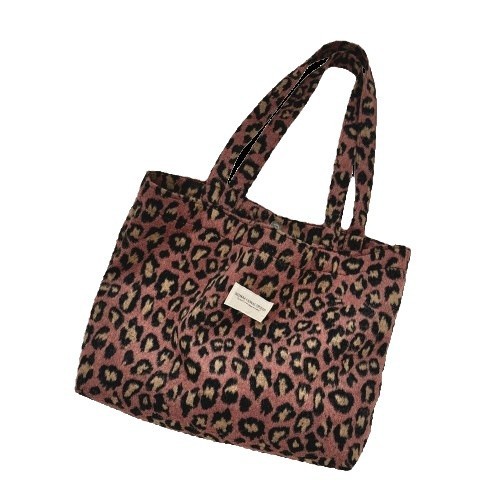410161 Canvas bag for women, 2024 new style woolen leopard print large-capacity college student class bag, single-shoulder tote bag Item Picture