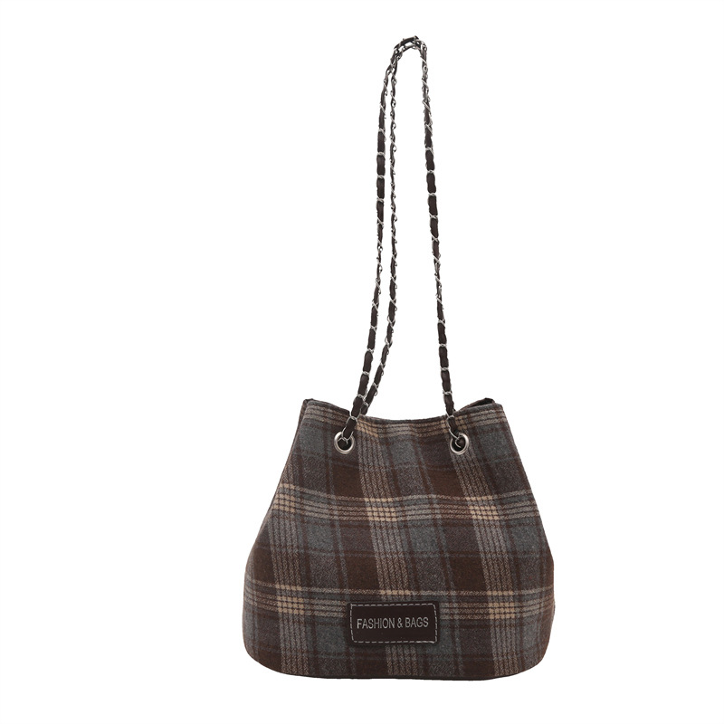 Fashionable and versatile retro checkered single-shoulder bag, portable commuting single-shoulder bag for autumn and winter, fabric bag, casual tote bag for women Item Picture
