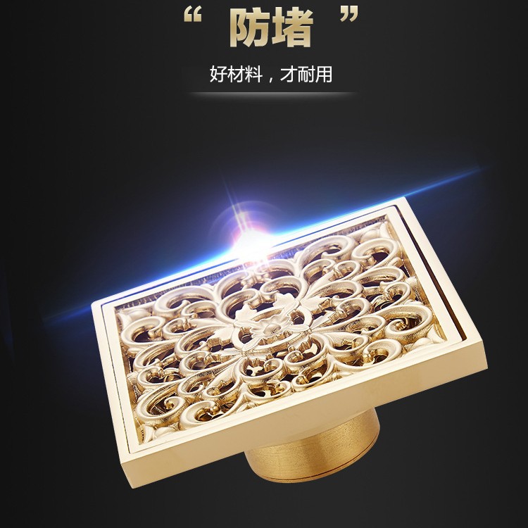 European-style gold anti-odor and anti-insect all-copper floor drain for bathroom, toilet and balcony, gold-plated leakage and brass drainage floor drain Application Scenario