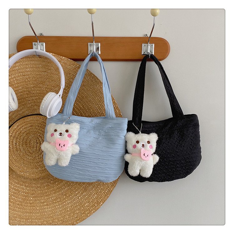 New casual cotton thread single-shoulder fashionable bag, cute bear crossbody handbag, woven bag, beach vacation bag full figure