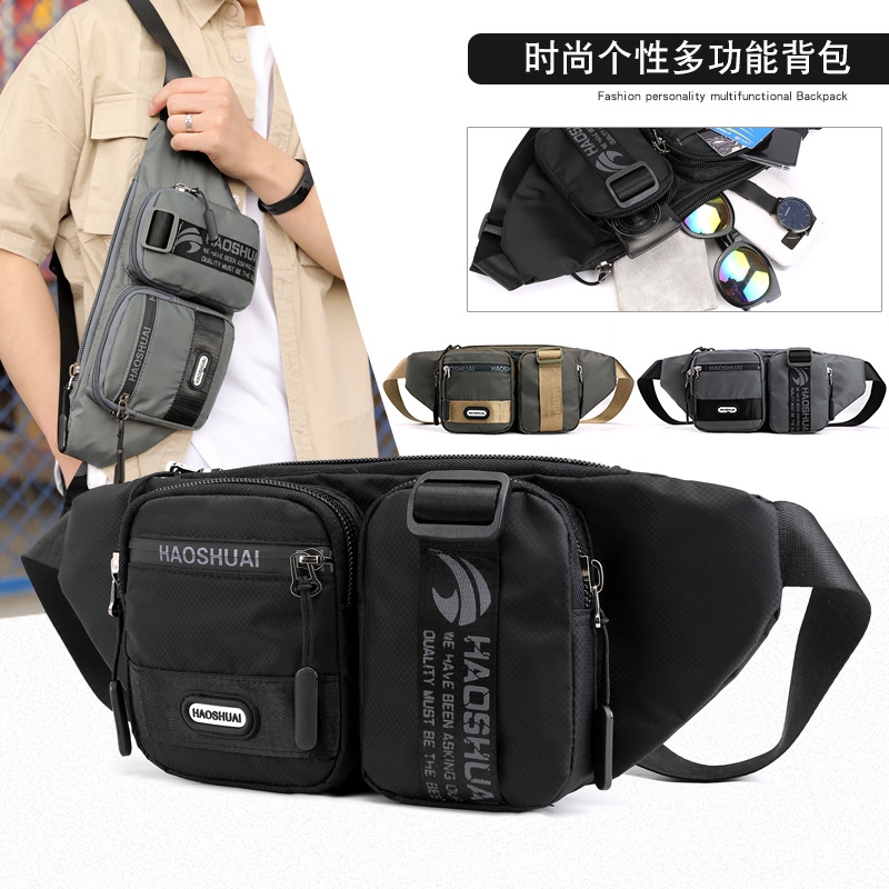 New outdoor men's waist bag, trendy crossbody chest bag, close-fitting running sports cash register bag, cross-border exclusive supply full figure