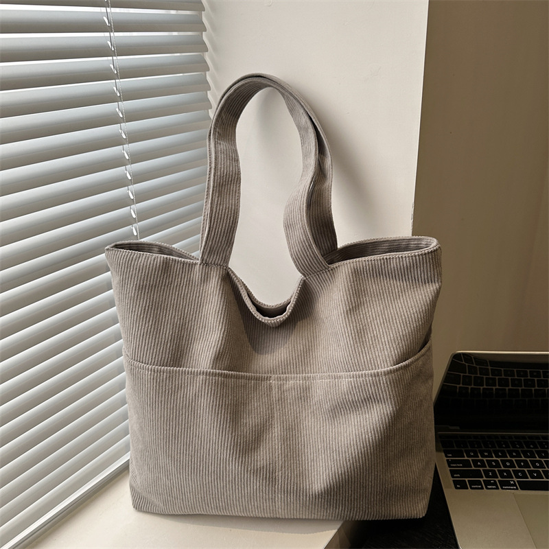 Japanese-style corduroy canvas bag, INS student single-shoulder cloth bag, solid-color tote bag, large-capacity class bag for girls full figure