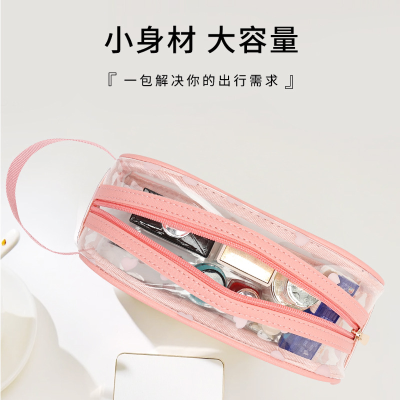 New Japanese and Korean girl mesh transparent heart-shaped makeup bag, toiletry bag, makeup brush storage bag, pen case cross-border manufacturer Application Scenario