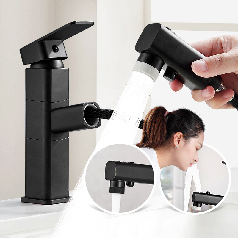 All-copper pull-out faucet, bathroom washbasin, washbasin faucet, washbasin, black washbasin faucet wholesale full figure