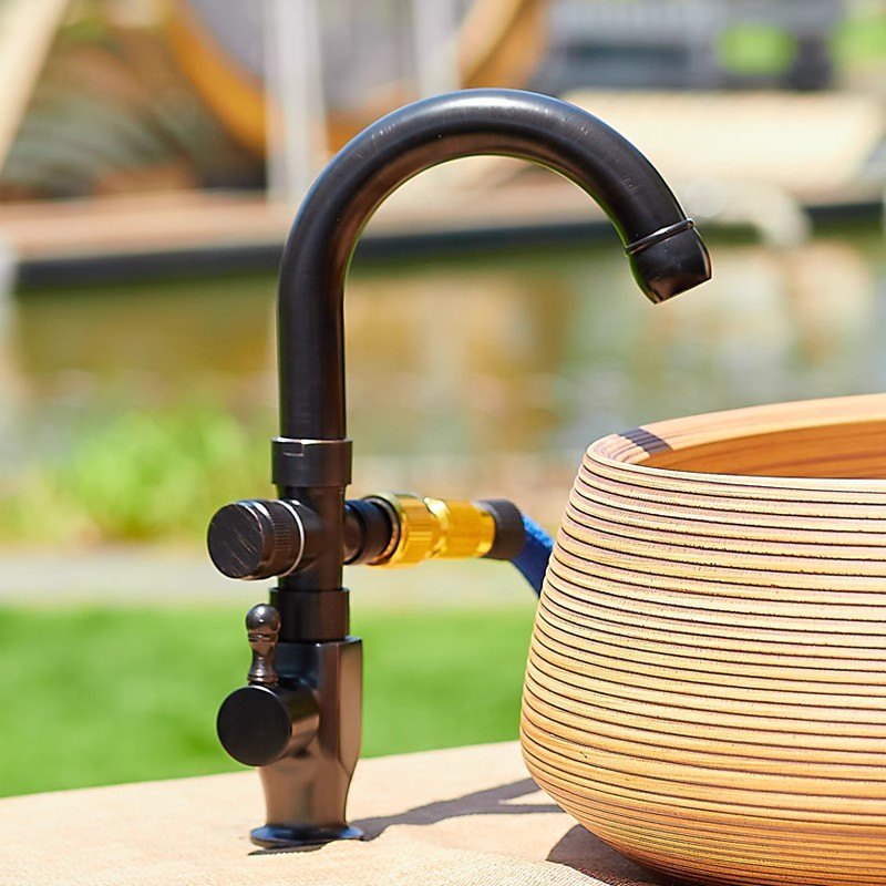 Copper single-cooling outdoor courtyard faucet anti-freezing washbasin Marble stone basin outdoor balcony anti-freezing crack faucet Specification drawing