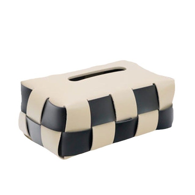 Retro black and white checkered tissue box, living room light luxury dining table tissue box, American leather paper tissue box, napkins Item Picture