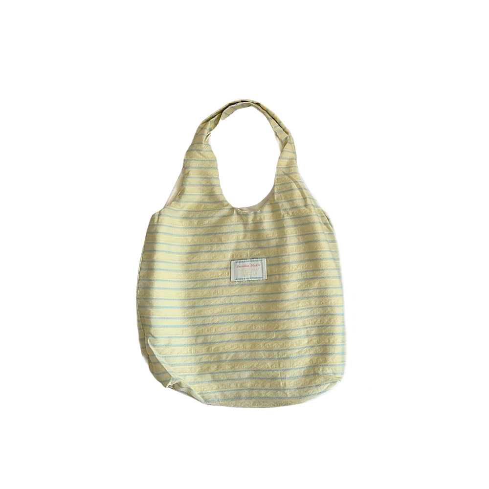 3921 striped vest canvas bag for girls, summer student, bookseller, shoulder, large capacity tote bag, shopping bag Item Picture