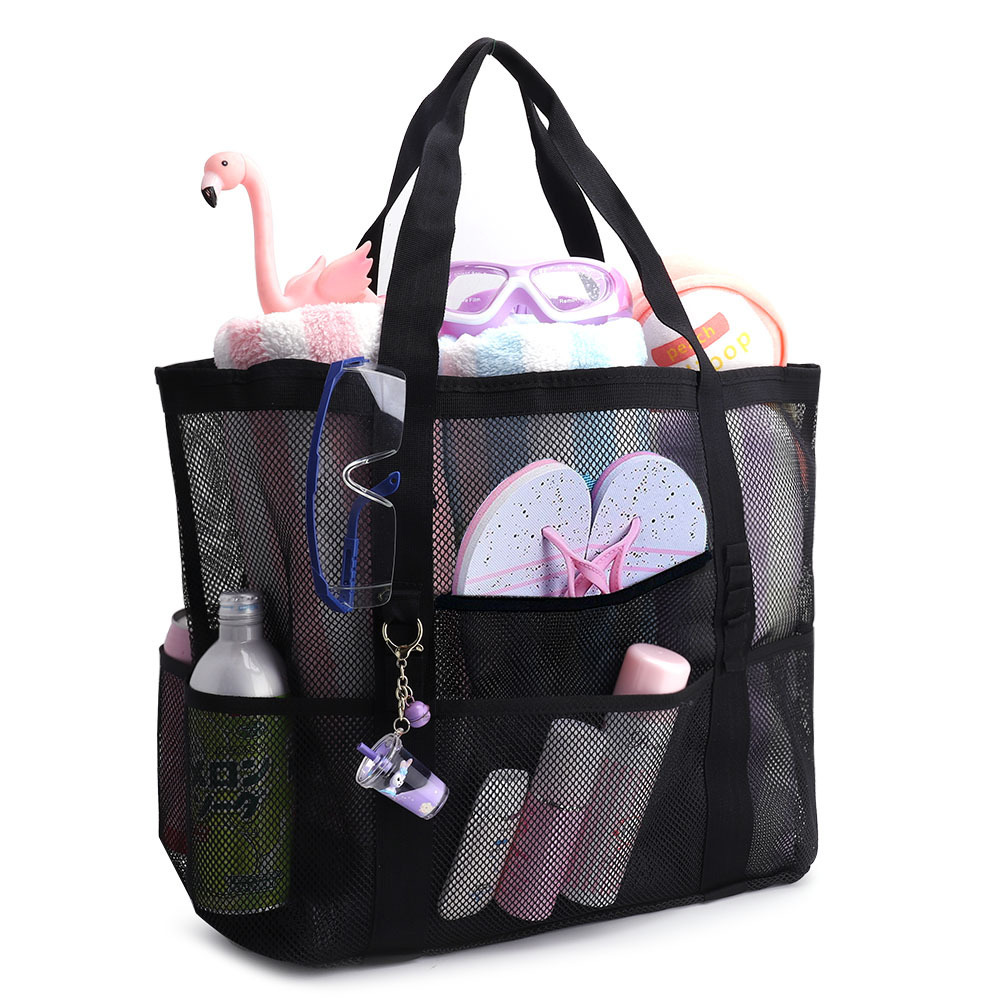 Beach bag, cross-border mesh beach bag, 8-pocket bathroom bag, toy storage bag, large-capacity mesh hollowed-out bag Item Picture
