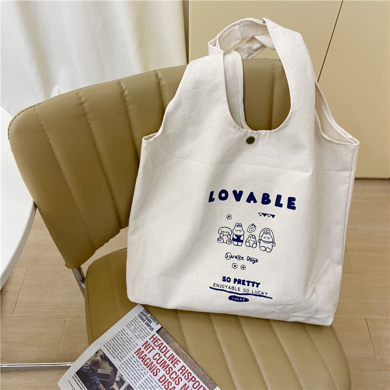 0731 Korean version of ins Harajuku design cartoon rabbit print canvas bag, fresh and sweet student bag, simple and versatile full figure